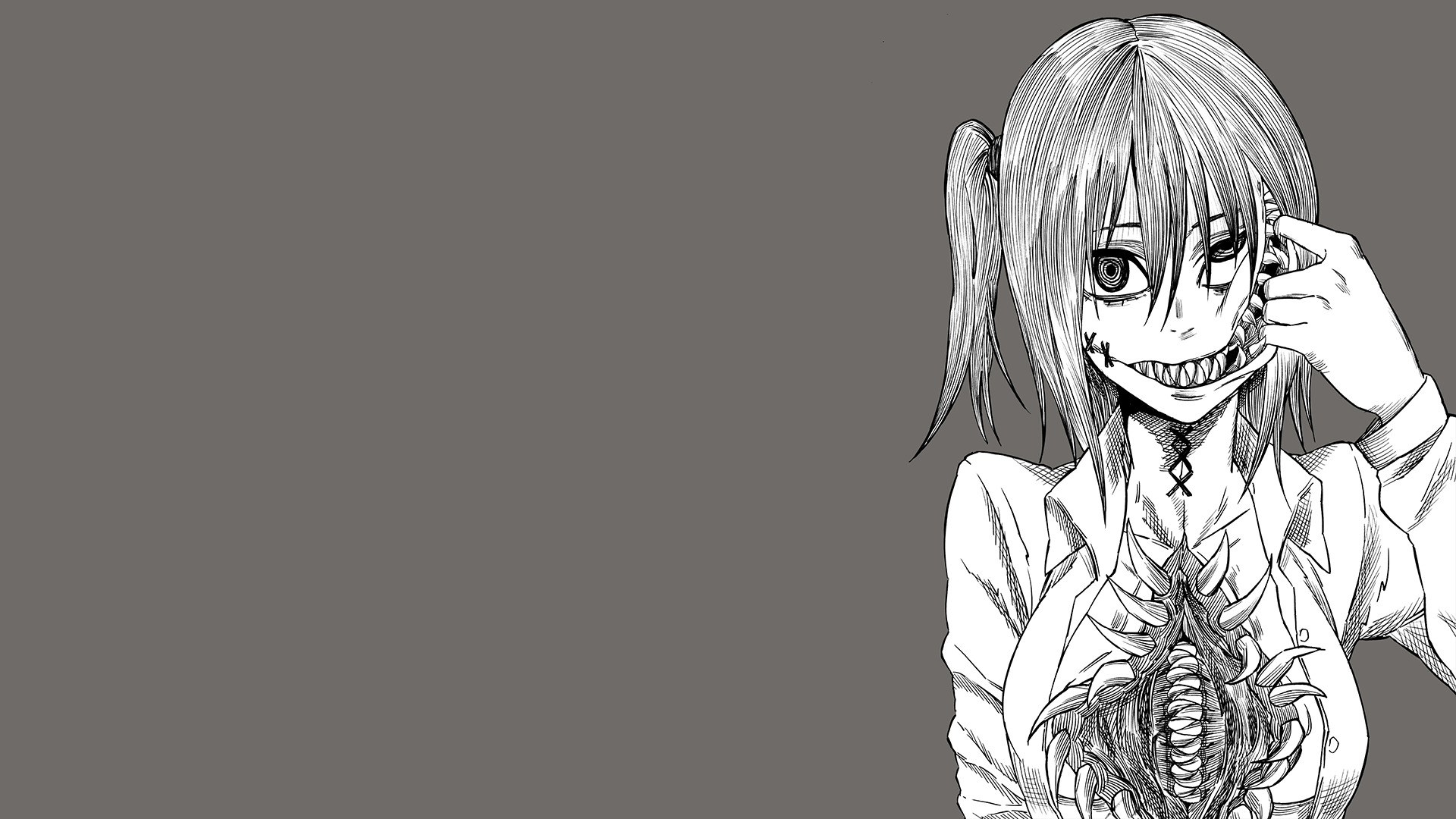 anime, Anime Girls, Horror, Monochrome, Simple Background Wallpaper