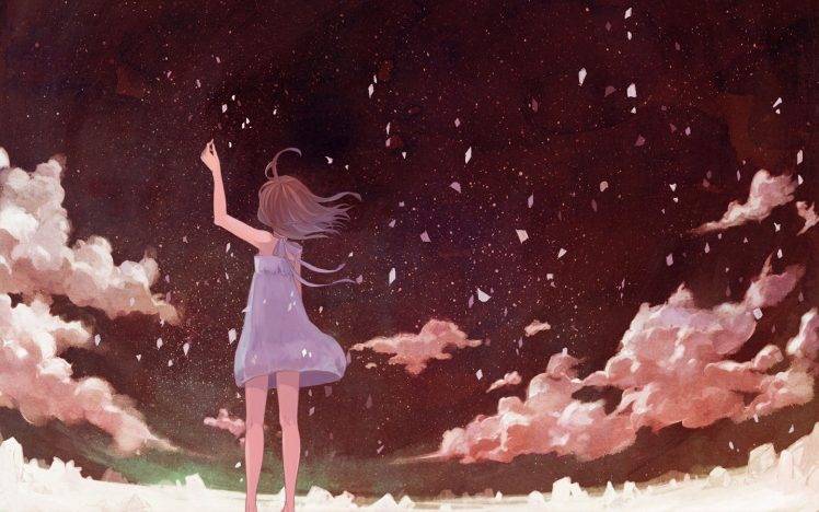 anime Girls, Petals HD Wallpaper Desktop Background