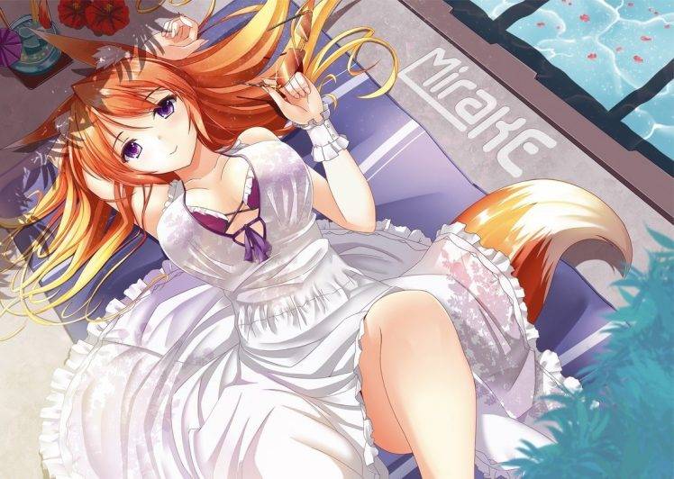 anime Girls, Fox Girl, White Dress, Dress HD Wallpaper Desktop Background