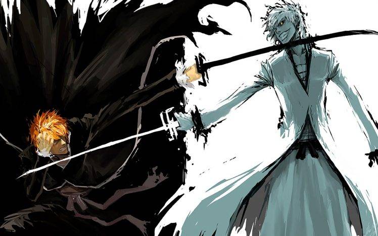 Kurosaki Ichigo, Bleach, Anime, Hollow, Fighting, Sketches, Yin And Yang HD Wallpaper Desktop Background