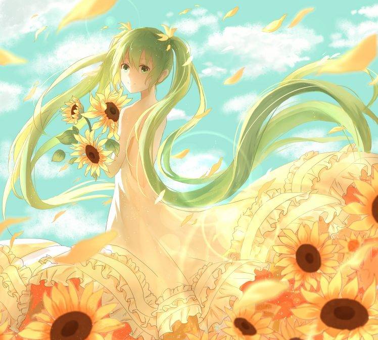 Hatsune Miku, Sunflowers HD Wallpaper Desktop Background