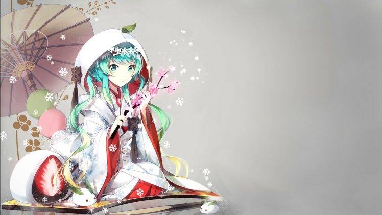 anime Girls, Hatsune Miku, Vocaloid, Traditional Clothing, Yuki Miku HD Wallpaper Desktop Background