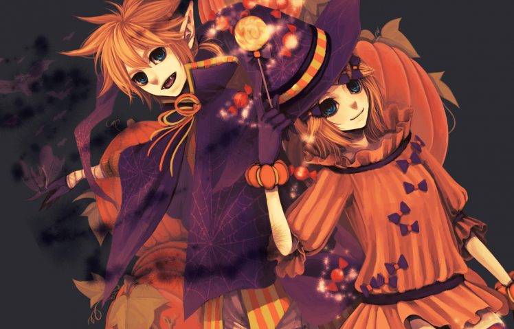 anime Girls, Vocaloid, Kagamine Len, Kagamine Rin, Halloween HD Wallpaper Desktop Background