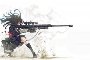 Kozaki Yuusuke, Original Characters, Anime, Gun, Weapon, Anime Girls, White Background, Sniper Rifle