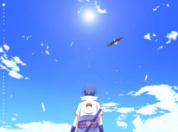 Naruto Shippuuden, Anime, Uchiha Sasuke, Clouds, Eagle HD Wallpaper Desktop Background
