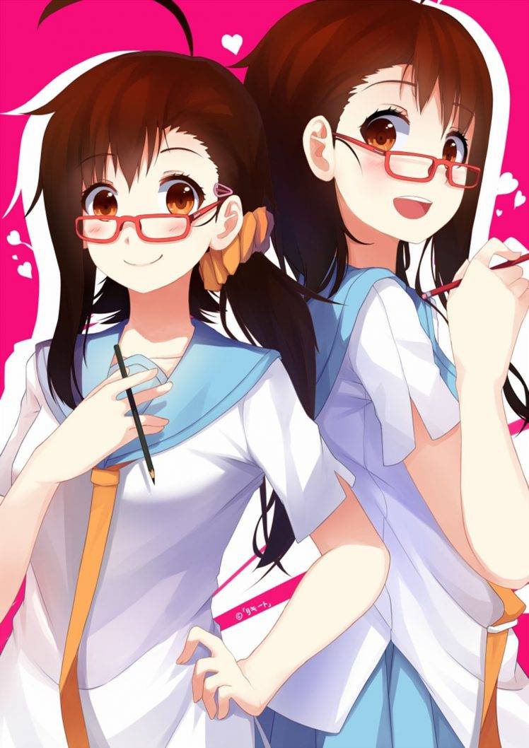 Nisekoi, Onodera Kosaki, Onodera Haru, Anime Girls, Glasses, Meganekko, School Uniform HD Wallpaper Desktop Background
