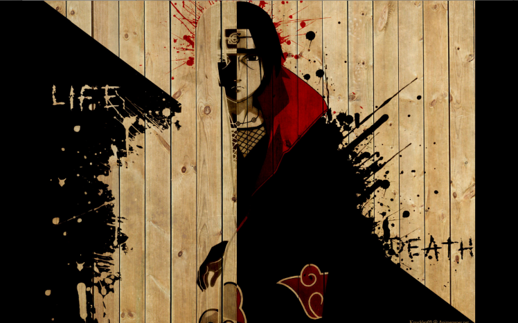 Naruto Shippuuden, Anime, Uchiha Itachi, Paint Splatter, Wood, Akatsuki HD Wallpaper Desktop Background