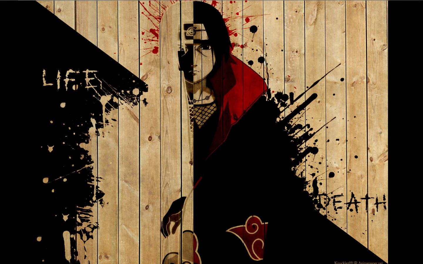Naruto Shippuuden, Anime, Uchiha Itachi, Paint Splatter, Wood, Akatsuki Wallpaper