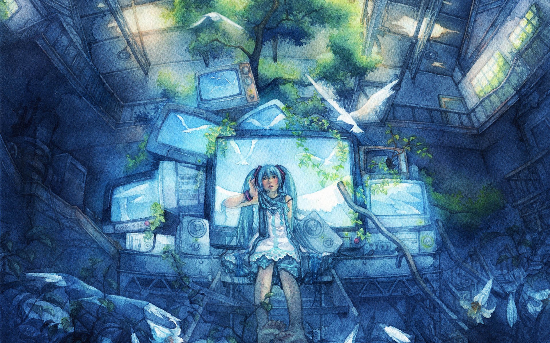 Vocaloid, Hatsune Miku, Watercolor Wallpaper