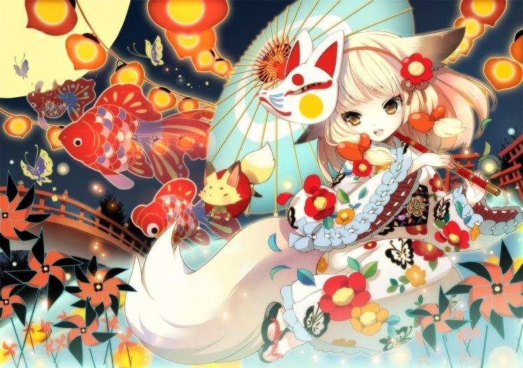 anime Girls, Animal Ears, Traditional Clothing, Original Characters HD Wallpaper Desktop Background