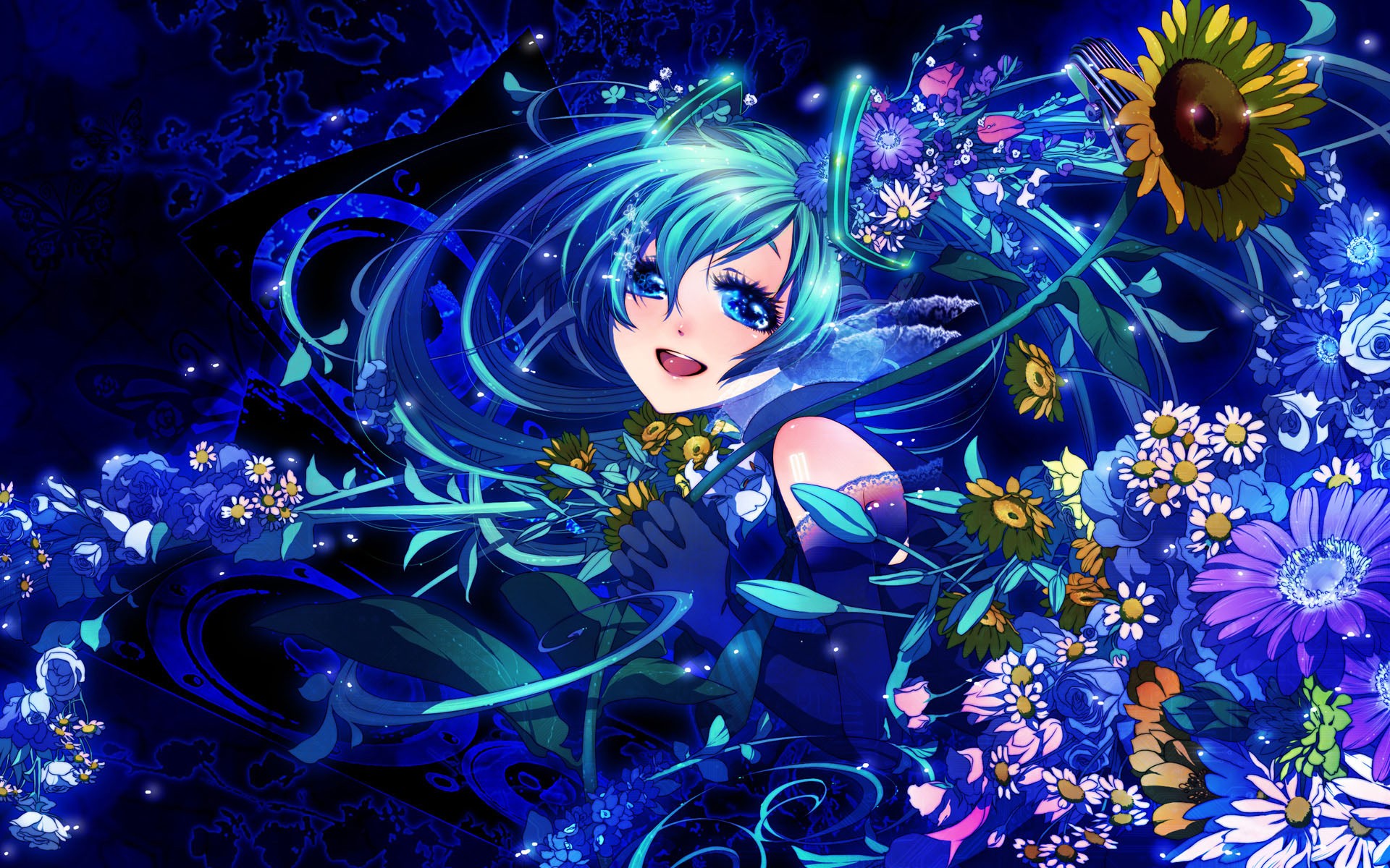 Hatsune Miku, Colorful, Vocaloid, Flowers Wallpaper
