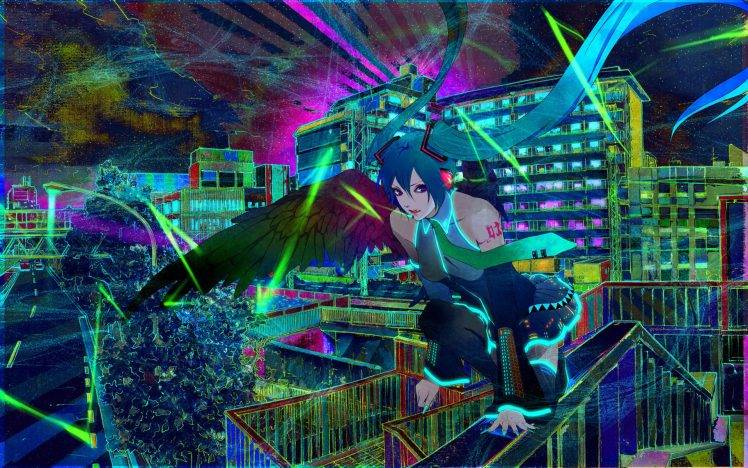 Hatsune Miku, Colorful, Vocaloid, Wings HD Wallpaper Desktop Background
