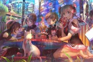 cat, Eating, Original Characters, Anime