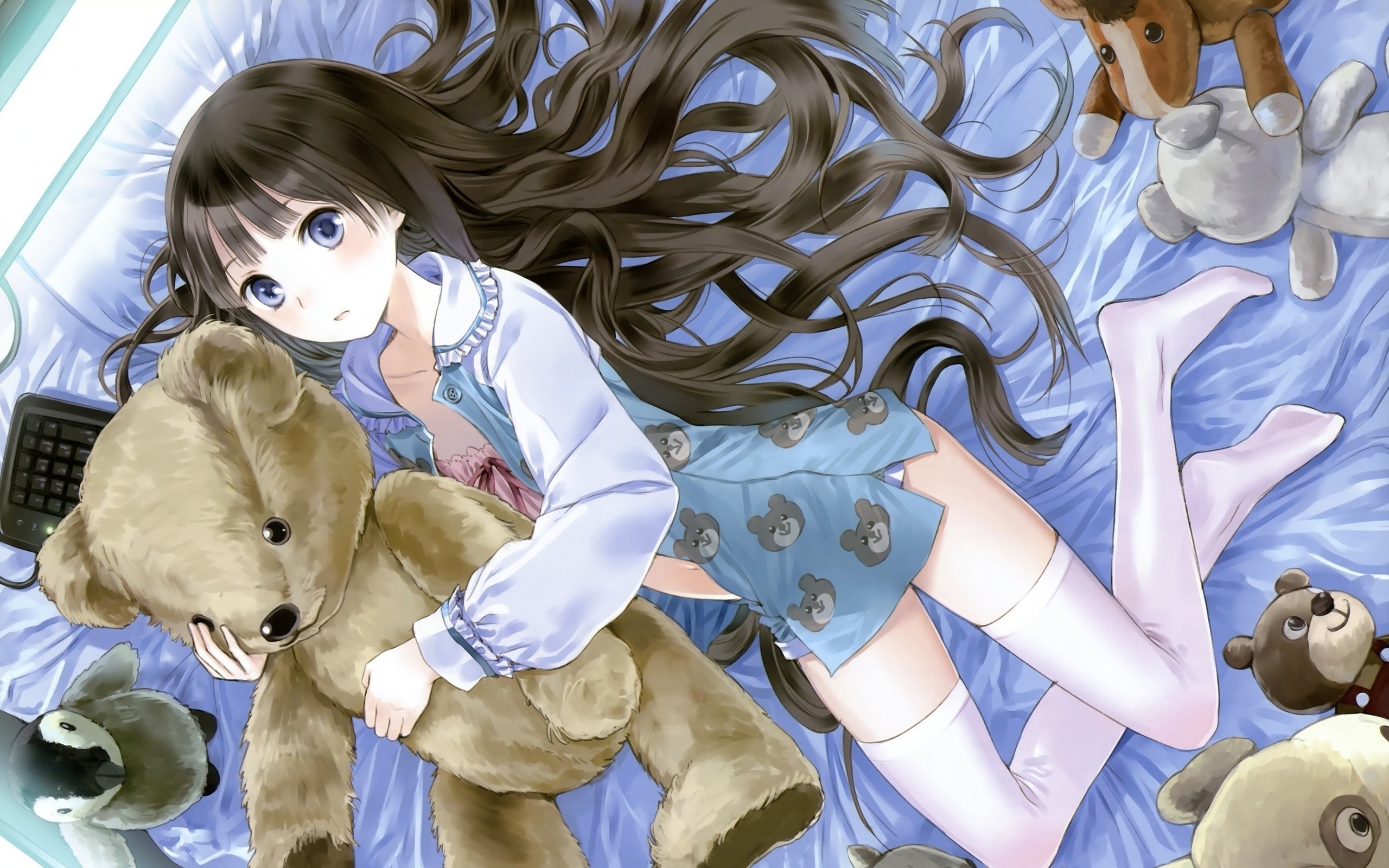 anime Girls, Teddy Bears, Stockings, Kamisama No Memo Chou, Shionji Yuuko Wallpaper