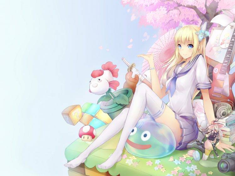 anime Girls, School Uniform, Thigh highs, Original Characters HD Wallpaper Desktop Background
