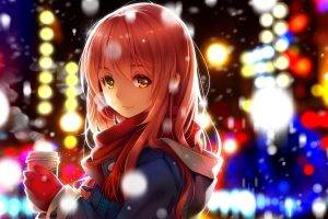 coffee, Winter, Snow, Lights, Anime, Original Characters, Anime Girls, Manga