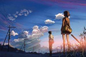 5 Centimeters Per Second, Anime, Clouds, Makoto Shinkai, Power Lines, Sunlight, Students, Utility Pole