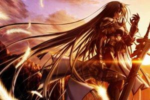 anime, Sword, Sunset, Long Hair, Knights, Original Characters