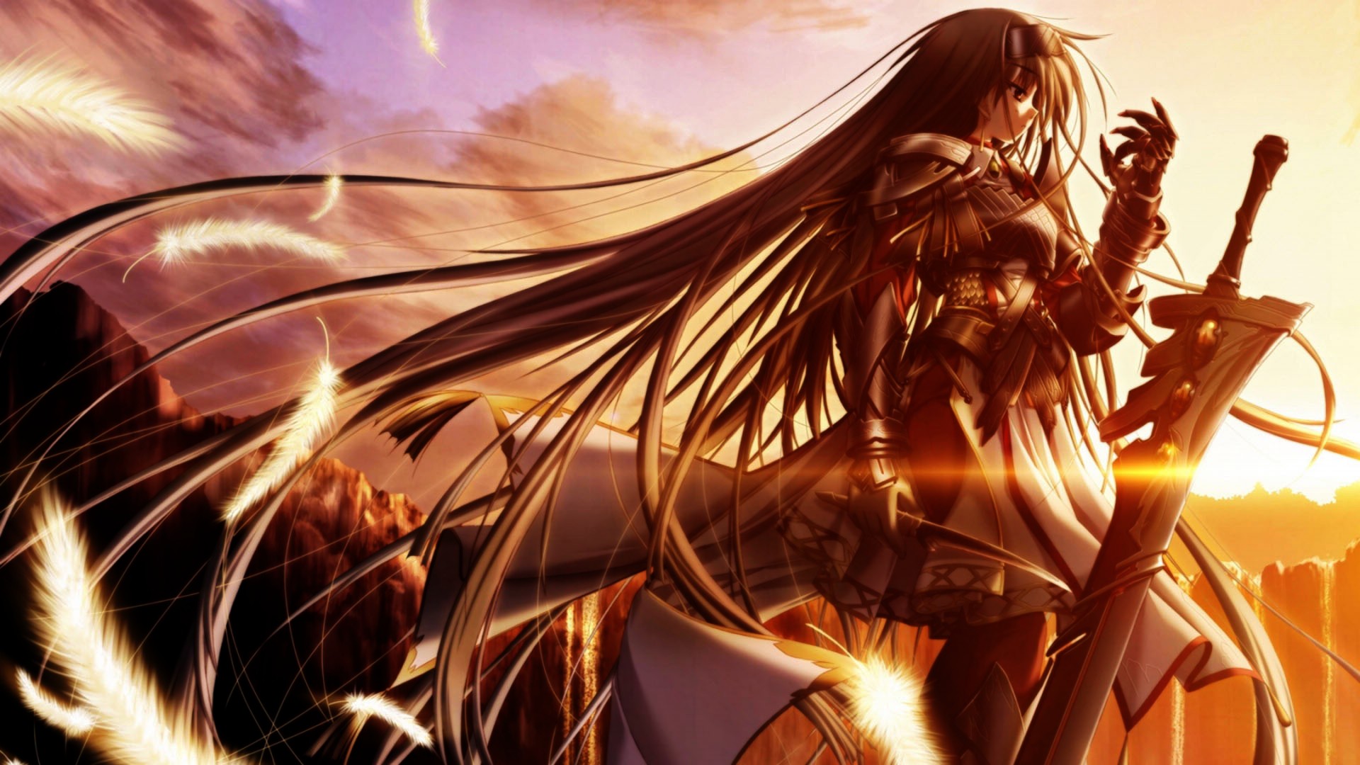 anime, Sword, Sunset, Long Hair, Knights, Original ...