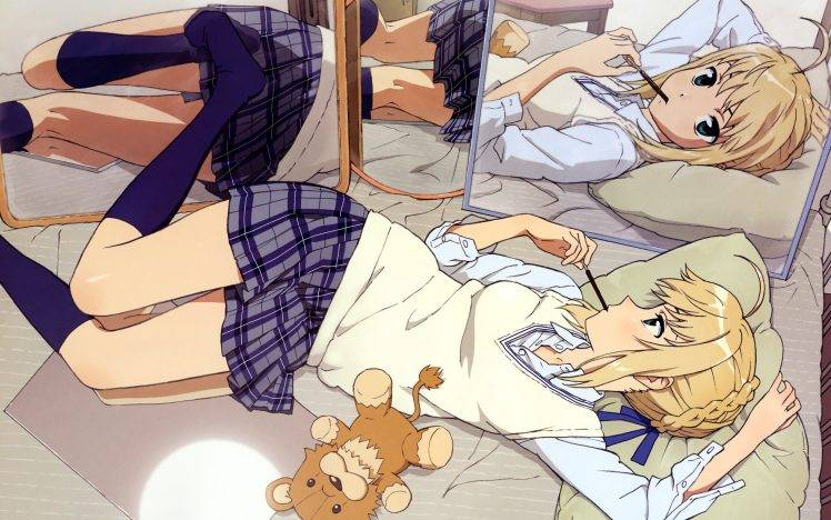 Saber, Fate Series, Blonde, Anime, Anime Girls, School Uniform, Schoolgirls HD Wallpaper Desktop Background
