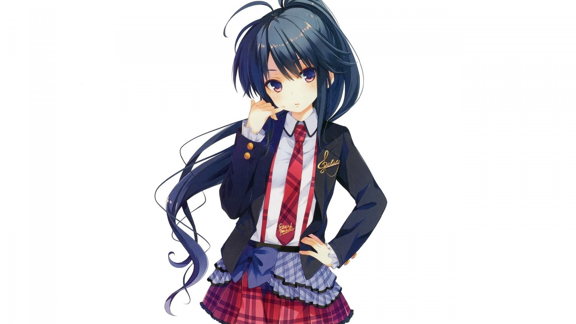anime Girls, Ponytail, School Uniform, Black Hair, Schoolgirls Wallpaper