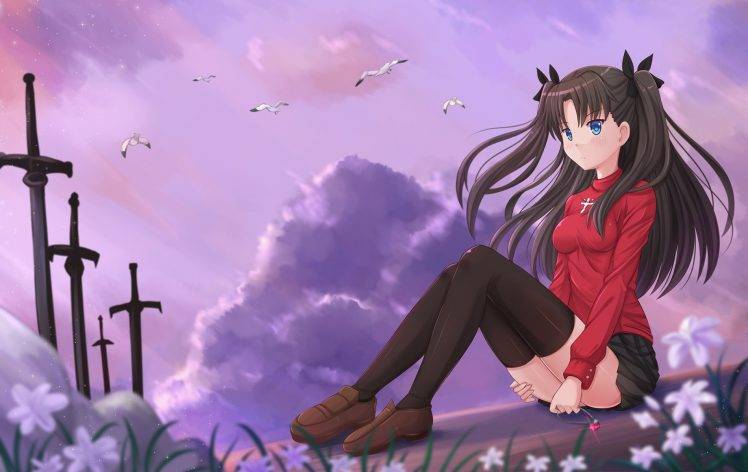 anime, Anime Girls, Fate Stay Night, Fate Series, Tohsaka Rin, Thigh highs HD Wallpaper Desktop Background