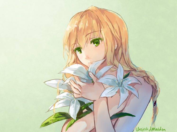 flowers, Anime Girls, Blonde, Green Eyes, Majo No Ie HD Wallpaper Desktop Background