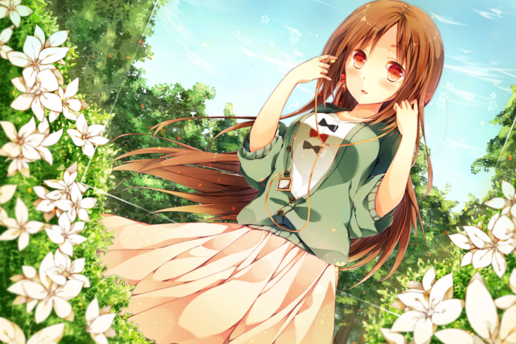 flowers, Anime Girls, Brunette, Original Characters HD Wallpaper Desktop Background