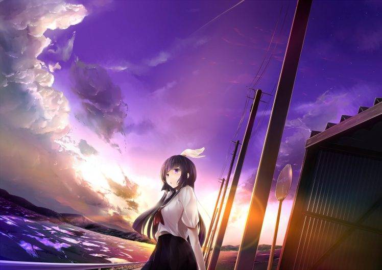 anime Girls, School Uniform, Sky, Original Characters, Schoolgirls HD Wallpaper Desktop Background