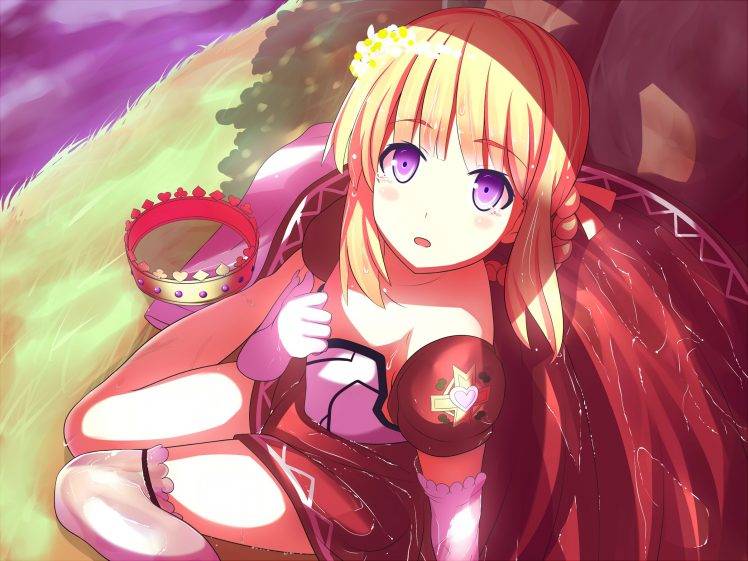 crowns, Anime Girls, Blonde, Purple Eyes, Original Characters HD Wallpaper Desktop Background