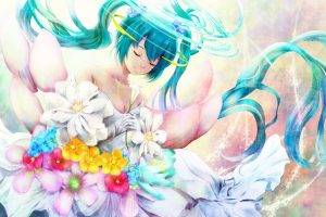 anime Girls, Flowers, Vocaloid, Hatsune Miku