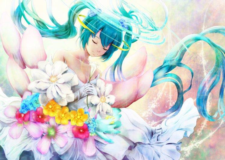 anime Girls, Flowers, Vocaloid, Hatsune Miku HD Wallpaper Desktop Background