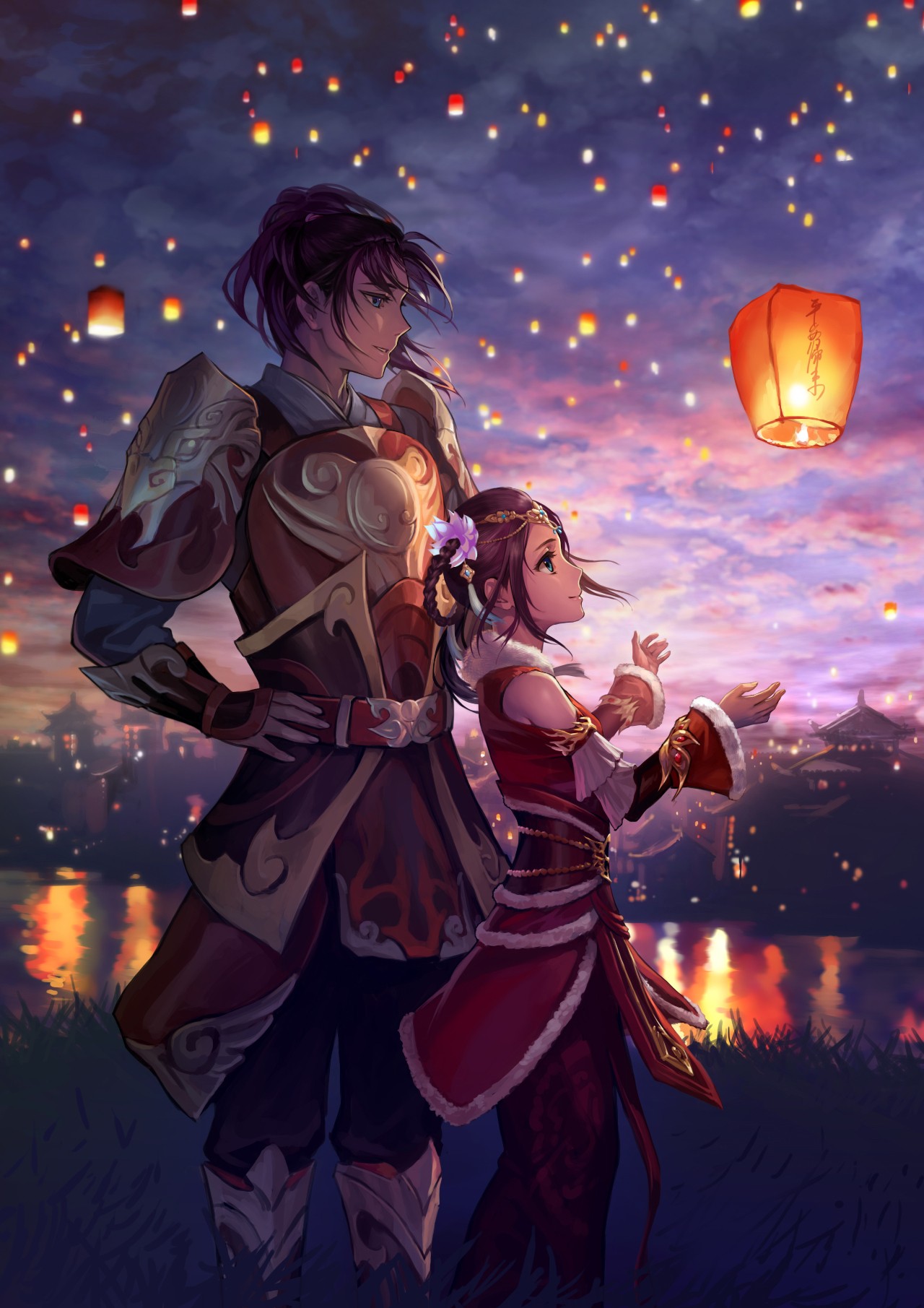 lantern, Lights, Original Characters, Sky Lanterns Wallpaper