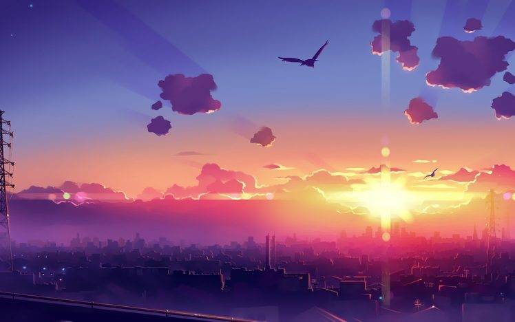 sunset, Birds, City HD Wallpaper Desktop Background