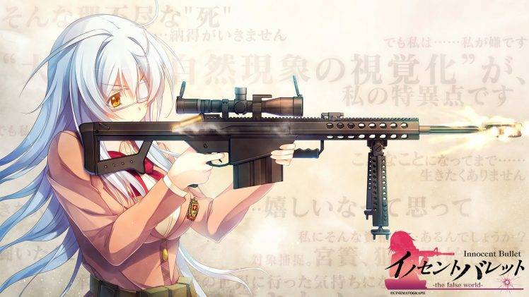 women, Gun, Anime, Anime Girls, Eyepatches, Innocent Bullet  the False World , Sniper Rifle, Barrett .50 Cal, Weapon, Rifles HD Wallpaper Desktop Background