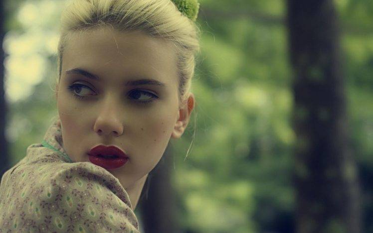 women, Smooth Skin, Red Lipstick, Blonde, Scarlett Johansson HD Wallpaper Desktop Background