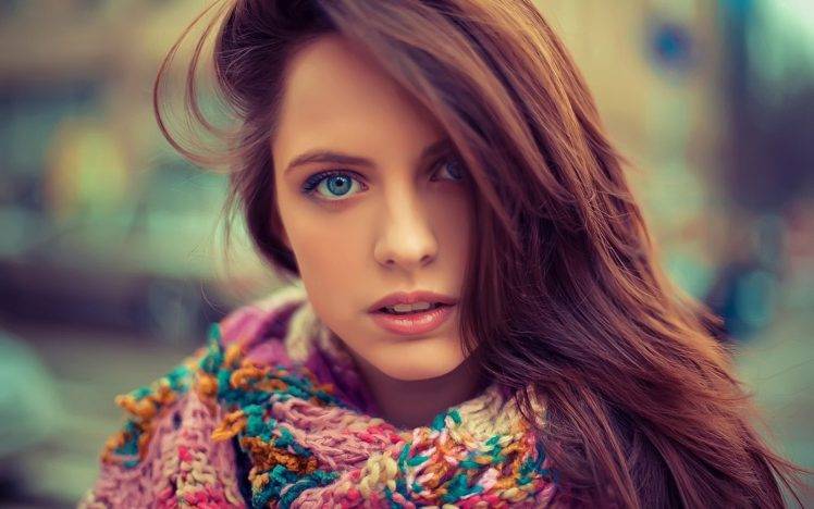 women, Brunette, Smooth Skin, Blue Eyes, Adobe Photoshop, Nisa Akyol HD Wallpaper Desktop Background