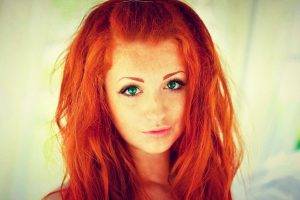 women, Redhead, Freckles, Green Eyes, Photo Manipulation