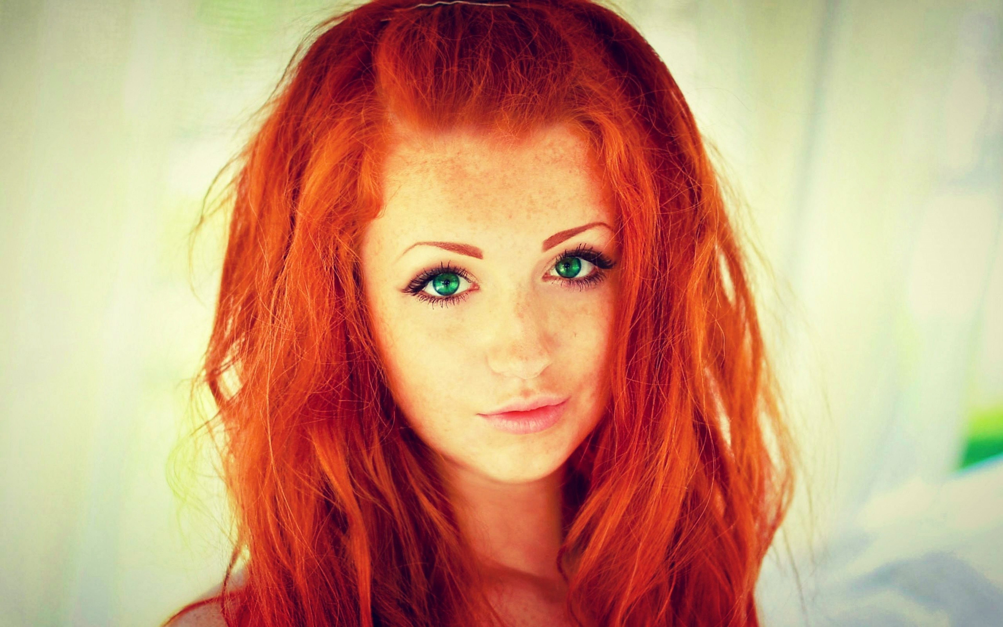 women, Redhead, Freckles, Green Eyes, Photo Manipulation Wallpaper