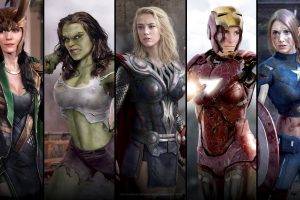 women, The Avengers, Heroes, Captain America, Iron Man, Hulk, Photo Manipulation, Thor, Loki