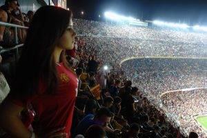 sports, Boobs, Manchester United, Camp Nou, Stadium, Brunette, Women, Fans