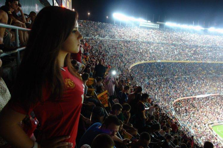 sports, Boobs, Manchester United, Camp Nou, Stadium, Brunette, Women, Fans HD Wallpaper Desktop Background