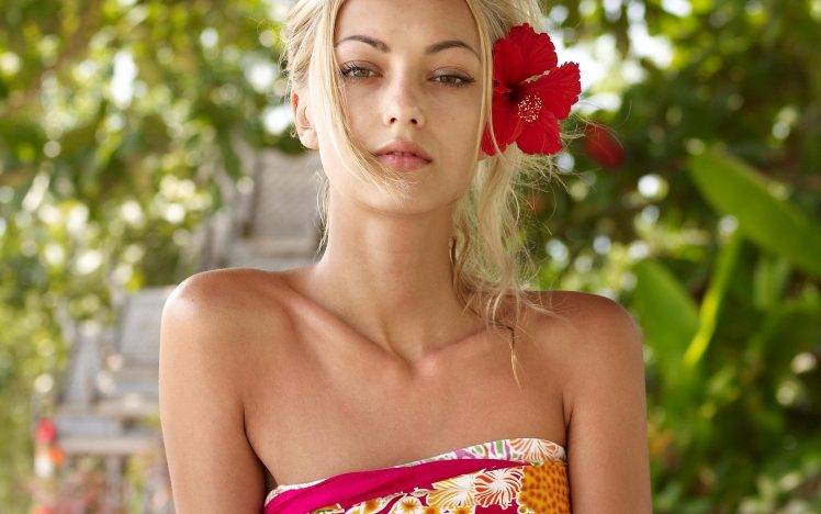 blonde, Women, Anna Sbitnaya, Flower In Hair HD Wallpaper Desktop Background