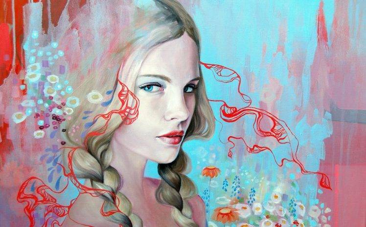 women, Artwork, Face, Blue Eyes, Blonde HD Wallpaper Desktop Background