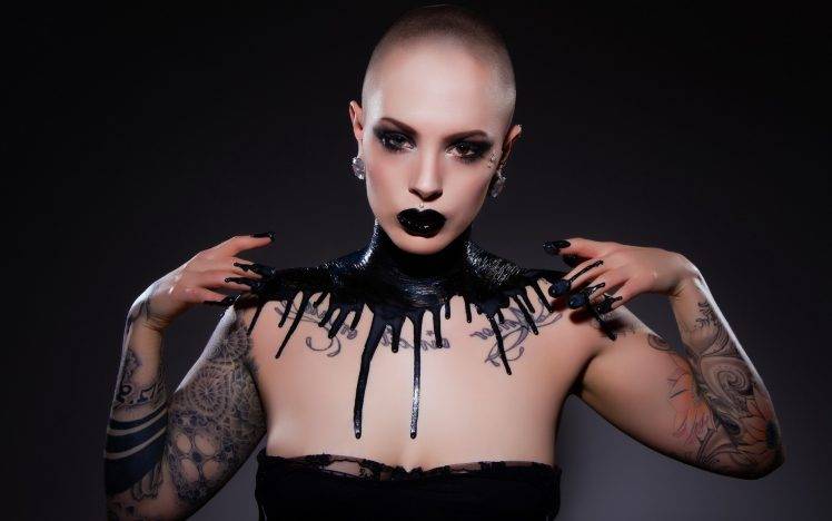 women, Model, Gothic, Spooky, Shaved Heads, Tattoo HD Wallpaper Desktop Background