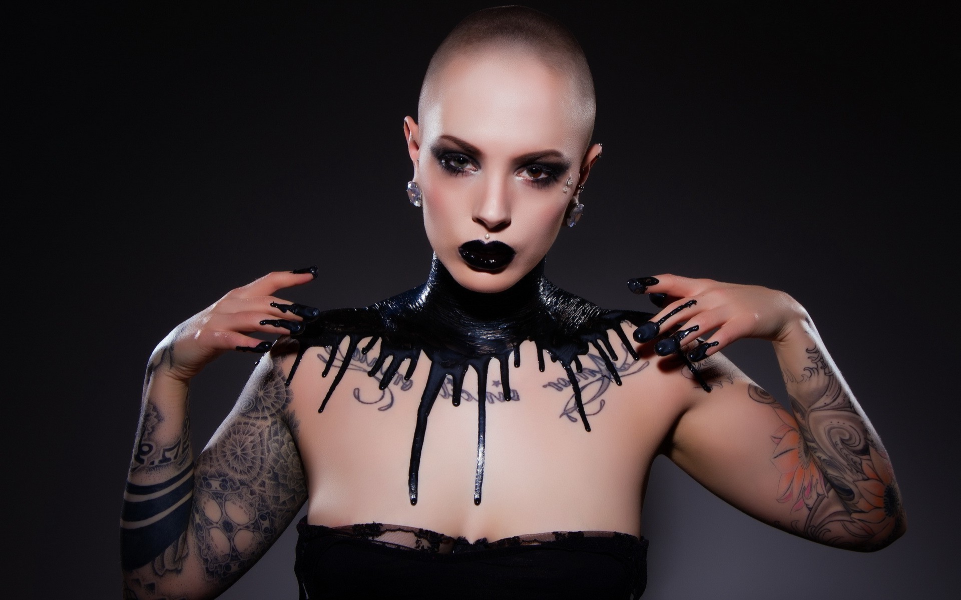 women, Model, Gothic, Spooky, Shaved Heads, Tattoo Wallpaper