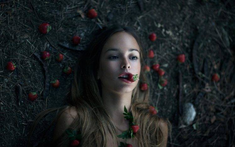 strawberries, Women HD Wallpaper Desktop Background