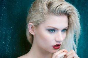women, Blonde, Blue Eyes, Red Lipstick, Martina Dimitrova
