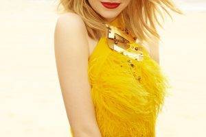 Emma Stone, Feathers, Yellow Clothing, Yellow