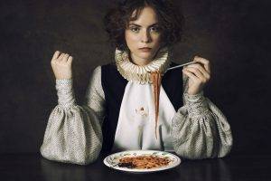 model, Women, Food, Spaghetti